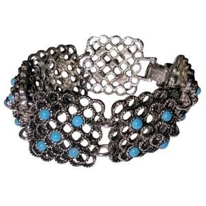 VIintage 1960's Caroline Emmons Silver Tone "Blue Reverie" Bracelet